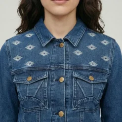 LES TROPEZIENNES PAR M.BELARBI Veste jean denim avec broderie Femme BLEU Sale