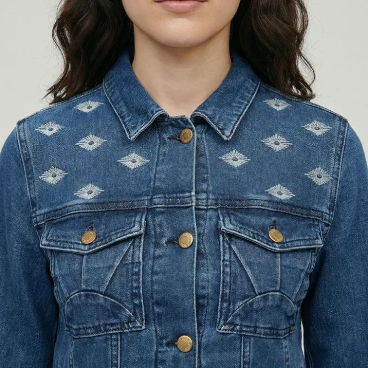 LES TROPEZIENNES PAR M.BELARBI Veste jean denim avec broderie Femme BLEU Sale