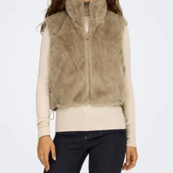 ONLY Veste sans manche reversible fausse fourrure col montant Femme BEIGE