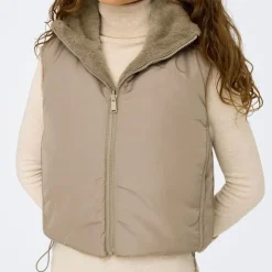 ONLY Veste sans manche reversible fausse fourrure col montant Femme BEIGE